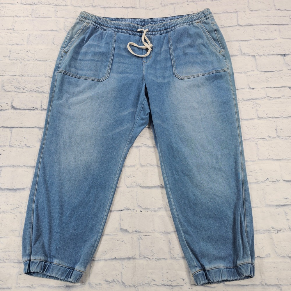 Lane Bryant Denim Joggers Womens 22 Light Wash Blue Elastic Waist Stretch Casual